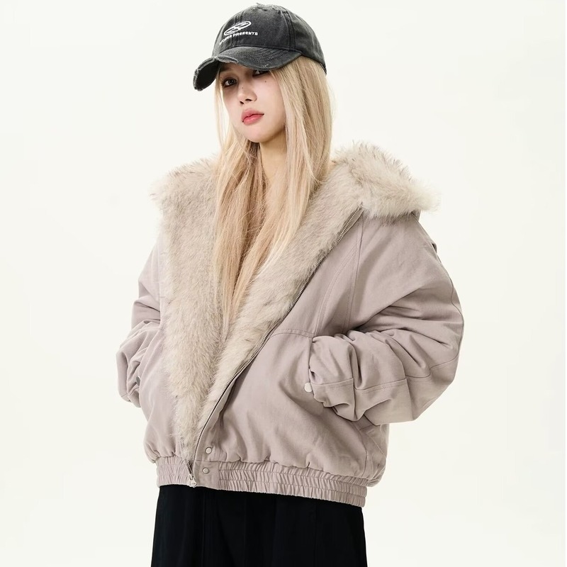 新品アメリカンレトロ座山雕毛襟フード付きコットン服メンズショート丈冬厚手コートins|undefined