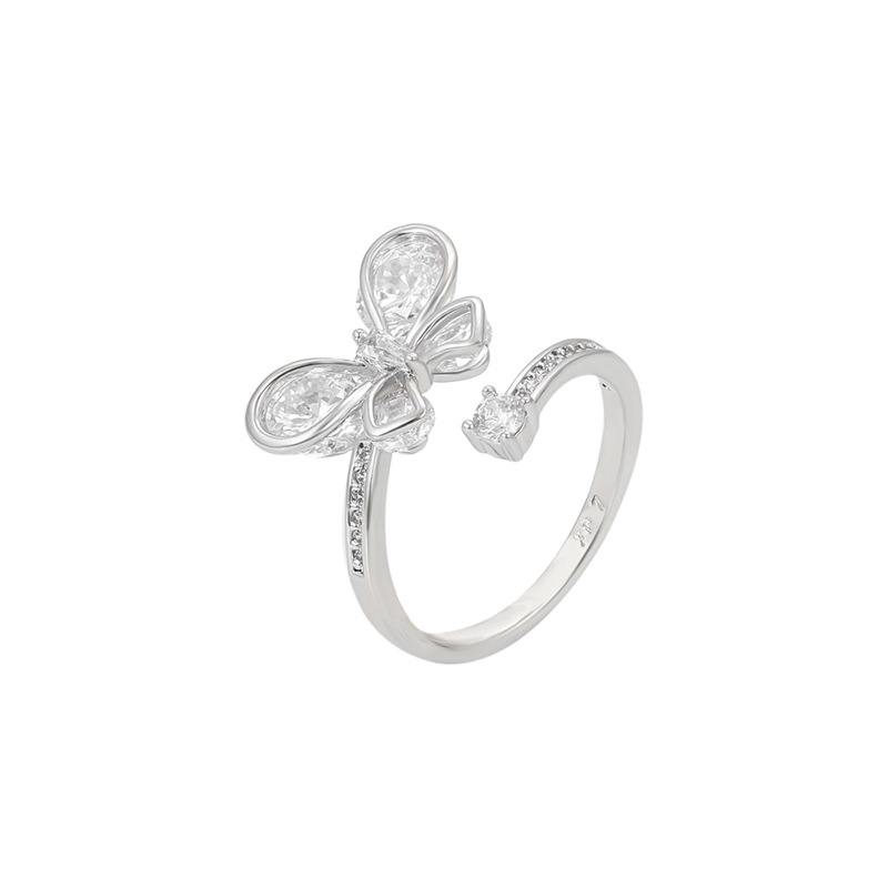 Xuping anillo de joyas artificiales elegante y dulce anillo de abertura de mariposa de aleación de cobre chapado en blanco joyería de mujer