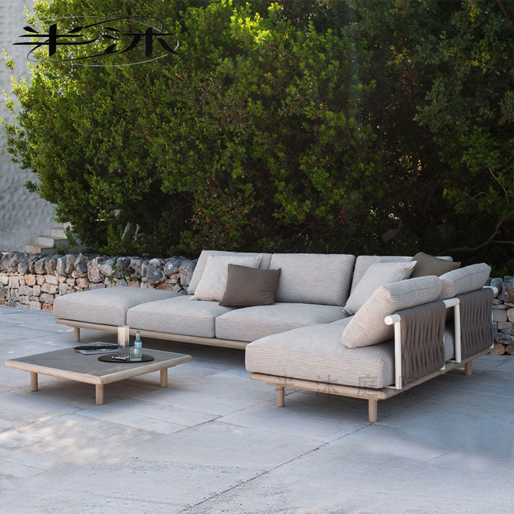 Sofá de patio al aire libre, villa de teca, mesa de centro de ocio, hotel al aire libre, muebles de protección solar impermeable, casa de familia de madera maciza