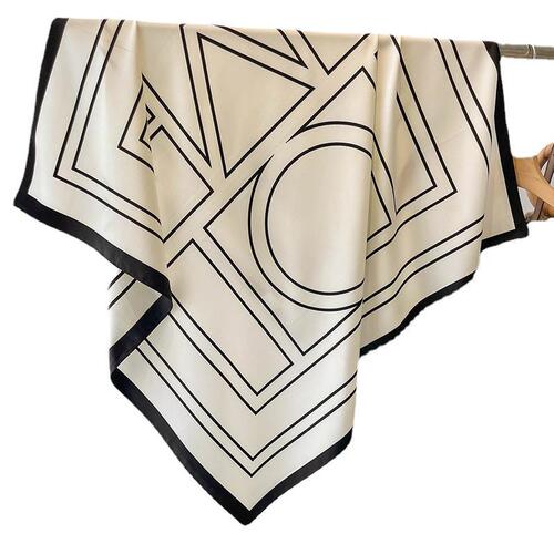 French style shoulder scarf women's long spring and autumn style fashionable black and white striped 90cm large square scarf versatile shawl