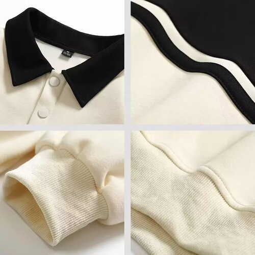 Men's Striped Sweatshirt Spring Hong Kong Style Collar Loose Long Sleeve Cotton Couple's Top POLO Shirt