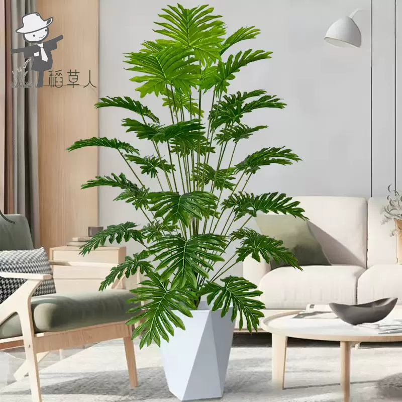 仿真绿植高端轻奢春雨叶客厅办公室仿真植物盆栽落地摆件装饰假树