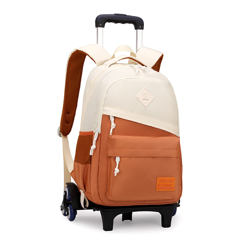 Peces naturales nuevo estudiante de la escuela primaria mochila estilo coreano contraste color de seis ruedas escalera Transfronteriza Popular de gran capacidad se puede enviar en nombre