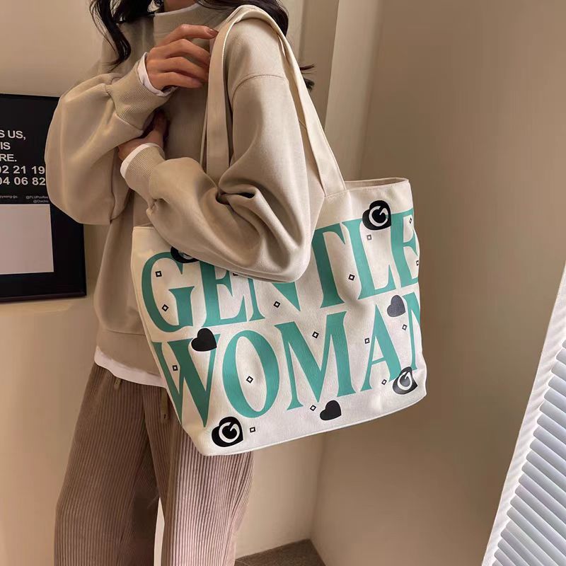 Student canvas bag, large-capacity tote bag, class commuting bag, versatile printed mommy hand bag, shoulder bag, shopping bag undefined