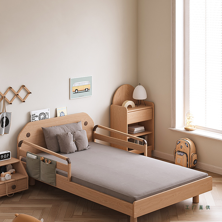 Solid Wood Children's Bed for Boys, Girls, Teenagers, Small Apartment, Simple Modern Guardrail Bed