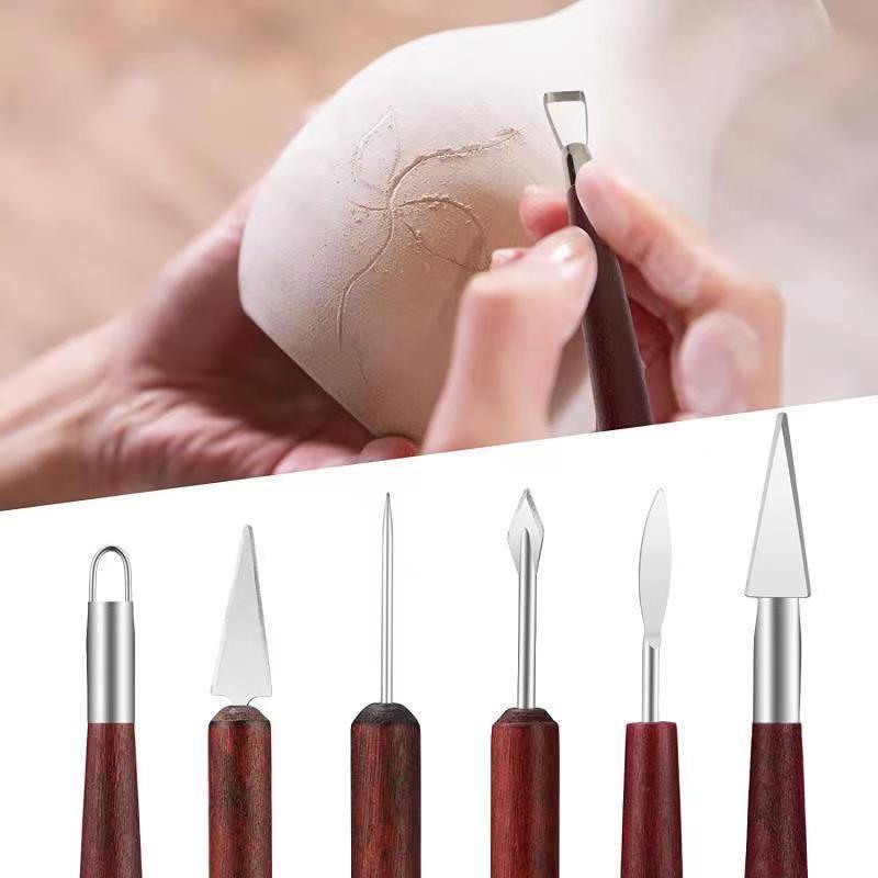 跨境陶艺工具6件套木质陶泥diy雕刻工具刀雕塑修胚刀泥塑工具套装-阿里巴巴
