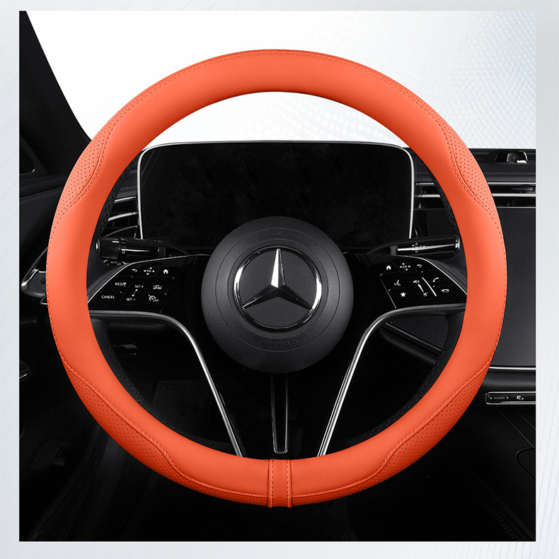 Napa Leather Car Steering Wheel Cover, Universal for All Seasons, Ultra-Thin Anti-Slip Handlebar Cover for Men and Women, Fully Perforated Breathable Protective Cover