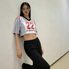 橄榄球衣球服复古刺绣网眼队服训练比赛服美式辣妹百搭设计感上衣