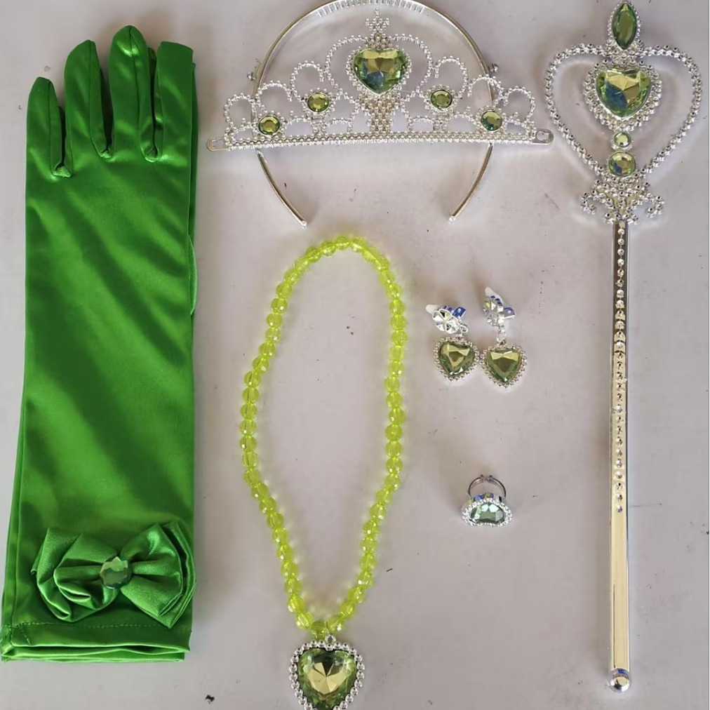 Princesa Aisha vestido de cabello de la princesa de nieve vestido de la princesa de nieve corona varita mágica anillo pendientes set de seis piezas