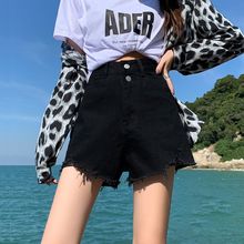 黑色牛仔短裤女夏季2025新款辣妹风高腰宽松显瘦破洞a字毛边热裤