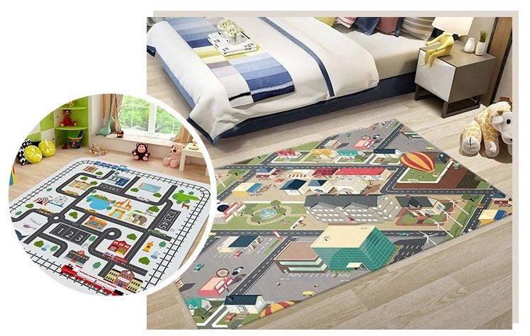 Kids Parking Traffic Game Mat Carpet Boy Car Cartoon Road Track Carpet Driveway Mat