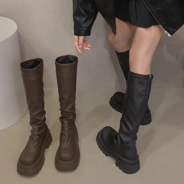 Summer black high boots platform