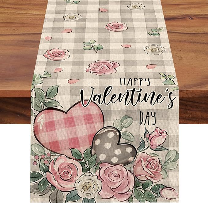 Mantel de lino transfronterizo para el Día de San Valentín, con estampado de dibujos animados, camino de mesa nórdico, a prueba de polvo y resistente a las manchas, para mesa de comedor, tira larga.