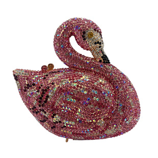 Cross-Border New Swan Diamond-Encrusted Dinner Bag Animal Stereo Bag European and American Banquet Full Diamond Clutch Clutch New