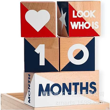 跨境木质小木块可印logo日历木块摆件儿童益智拼搭玩具积木小木方