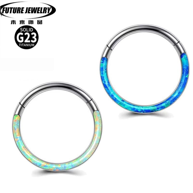 G23 Titanium Cnc Factory High-End Body Piercing Jewelry with Front Opal, Seamless Nose Ring, Closed Ring, Ear Bone Ring