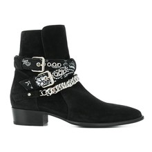 外贸男鞋欧美CHELSEA BOOT切尔西靴男高帮链条个性高街尖头马丁靴