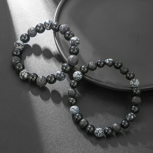 Handmade natural volcanic stone alabaster bead bracelet for men retro 10/8mm elastic bead couple bracelet