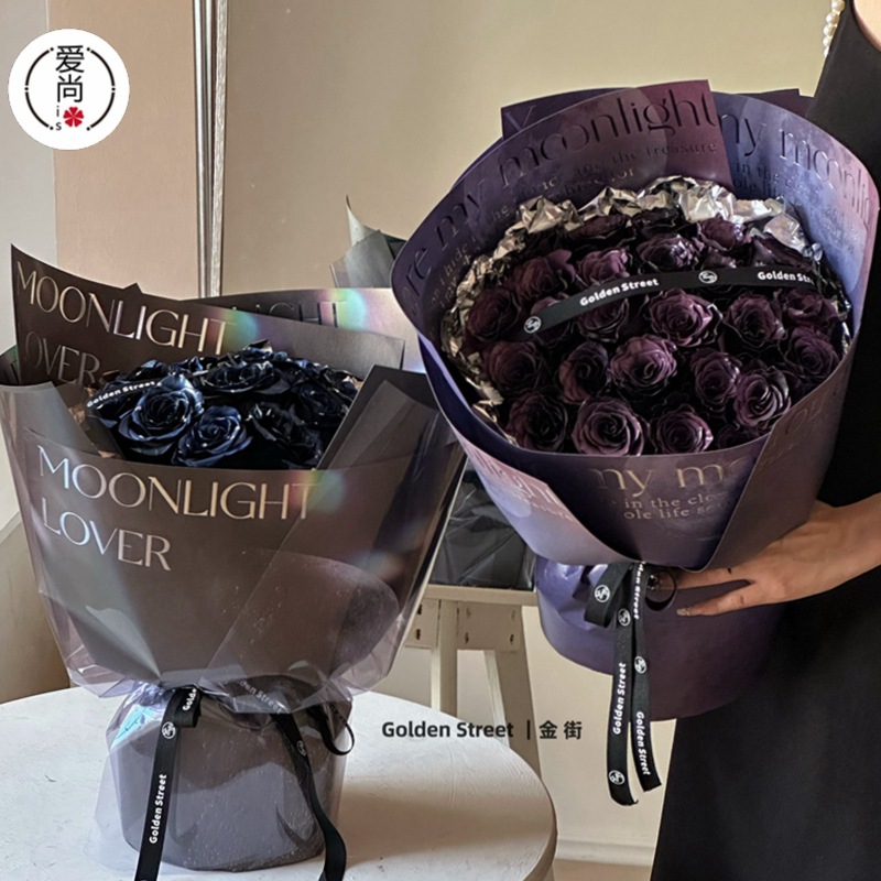 新款月光爱人烫金包花纸情人节鲜花礼品包装纸海报艺术牛皮纸