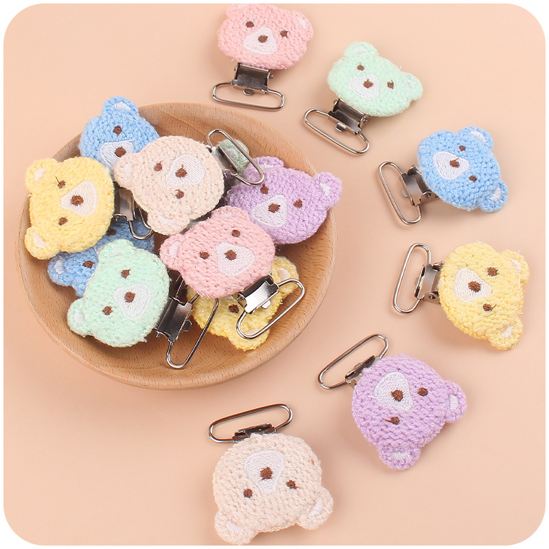 Suministros para bebés nuevo ganchillo DIY oso cabeza pezón clip bebé oso clip pezón anti-caída cadena Accesorios