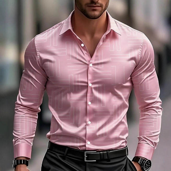 European and American Trendy Printed Long-Sleeved Shirts for Men, Fashionable and Versatile Shirts, Casual Loose Lapel Men's Shirts