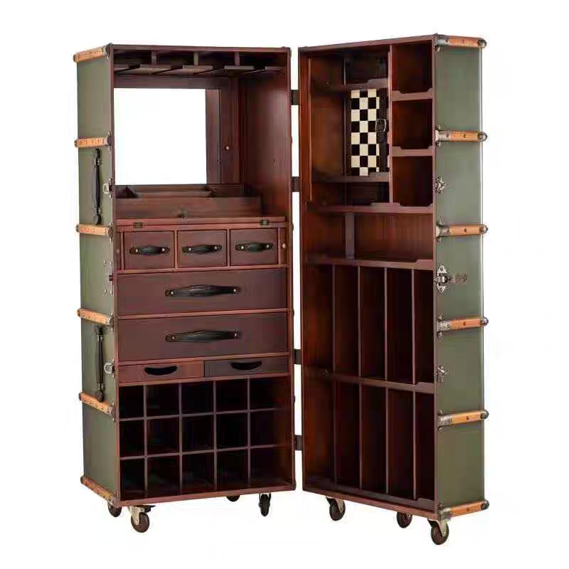 Italian Light Luxury Solid Wood Wine Cabinet Designer Storage Cabinet Home Retro Nostalgic Style Floor-Standing Mobile Wine Cabinet