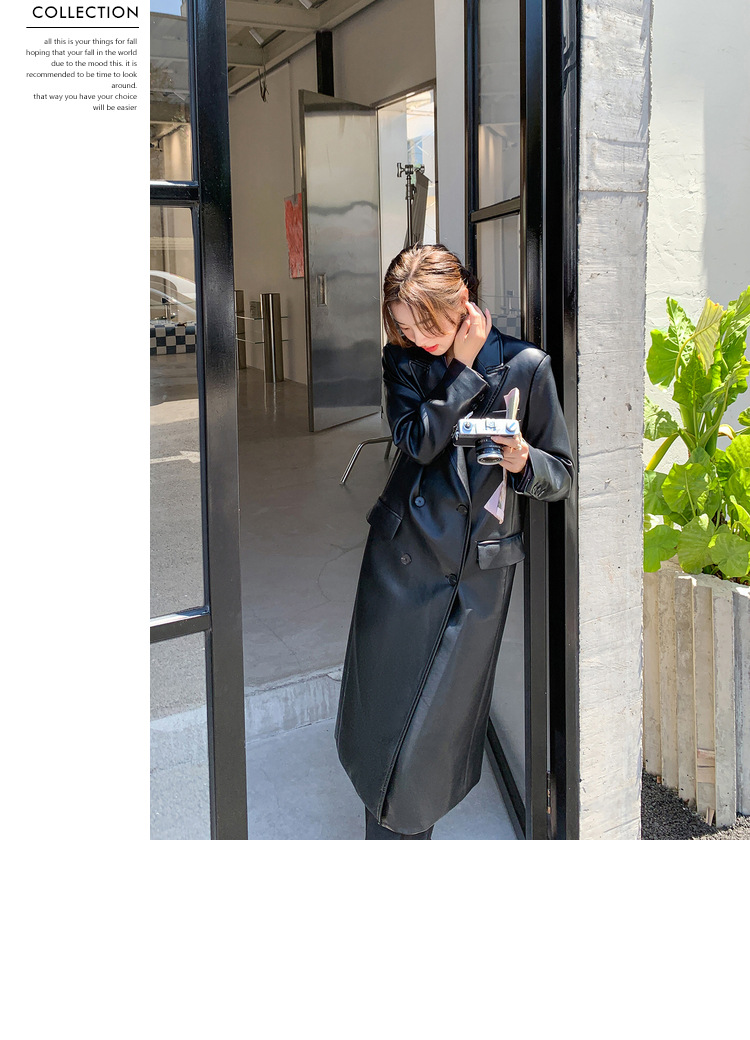 Women's Black Pu Leather Blazer Slim Fit Elegant Spring Coat_voghion.com
