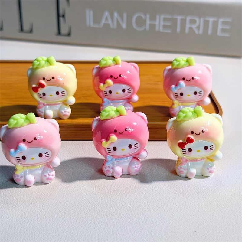 Cute Smiling Apple Cat Kt Resin Accessories DIY Cute Figurine Desktop Ornament Keychain Decoration Materials