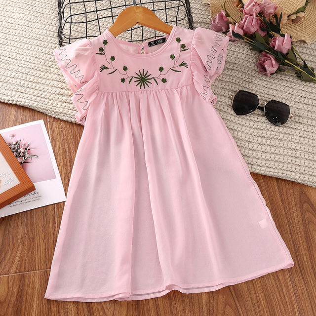 Foreign trade children's clothing new 2022 summer Korean version embroidered flying sleeve princess skirt girls dress wholesale one piece on behalf of