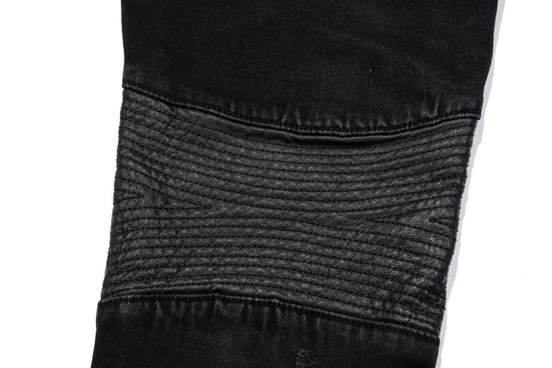 Men's Skinny Stretch Jeans With Leather Patch Motorcycle Style_voghion.com