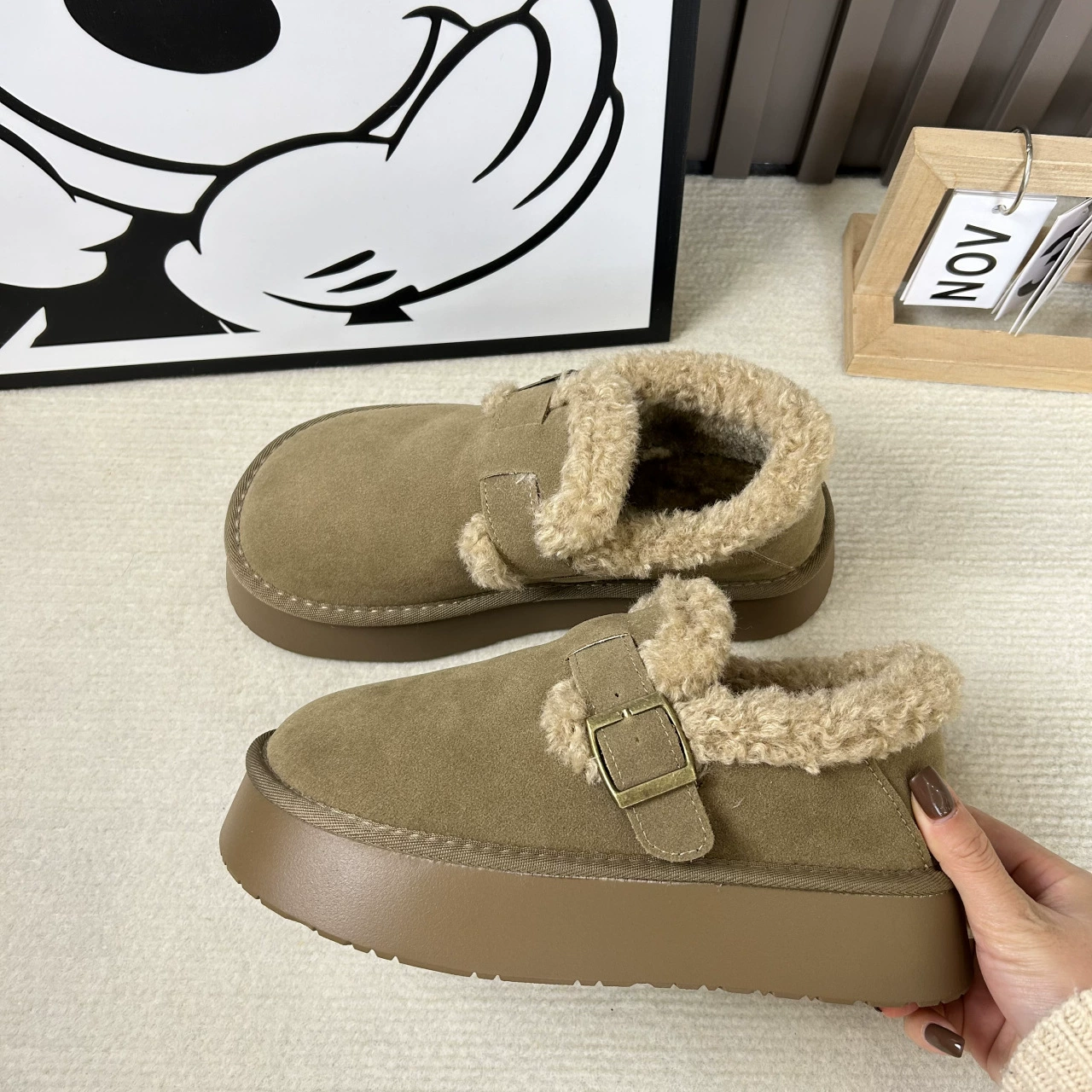 Женские зимние лоферы на толстой подошве, зимние ботинки Boken на флисовой подкладке, 2023, новые зимние туфли с хлопковой подкладкой, плюшевые туфли без шнуровки