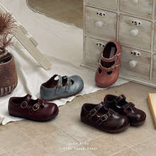 XSHX复古玛丽珍宽展鞋头公主鞋秋新女童魔术贴橡胶底中古风油光皮