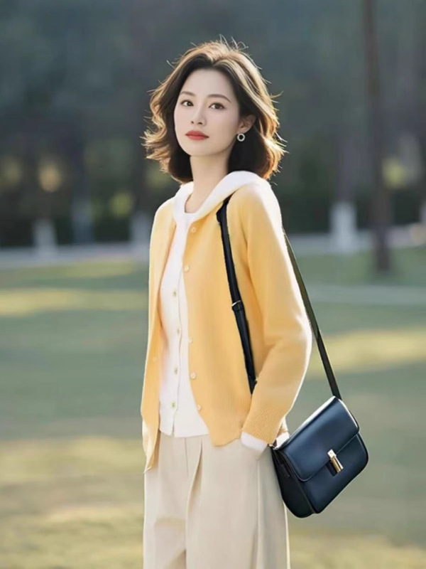 假两件拼接针织衫女装秋季粉色连帽开衫毛衣2025新款洋气长袖上衣|undefined