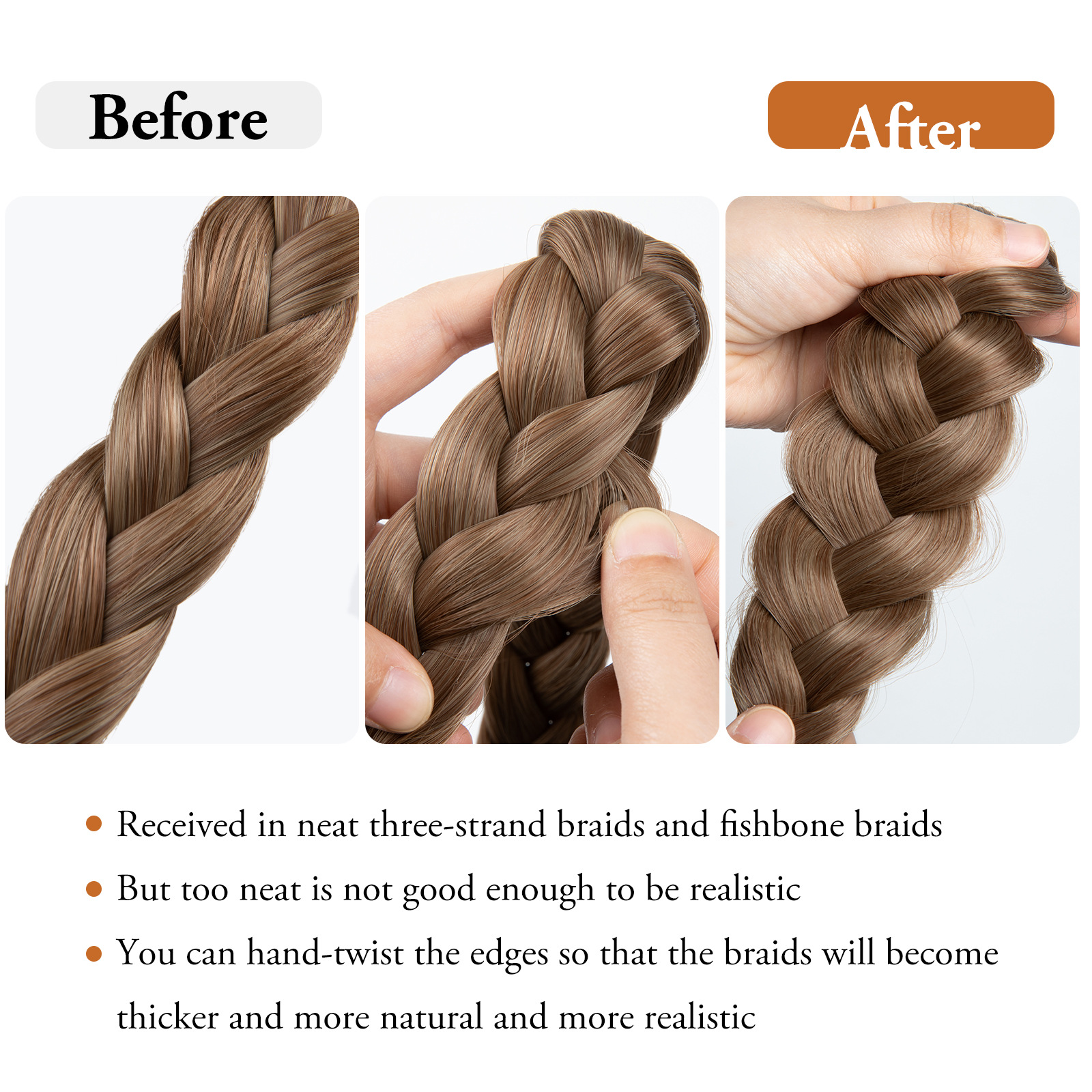 Peruka z włosów syntetycznych Ręcznie tkana trzypasmowa peruka typu fishbone Nakrycie głowy Smażone ciasto Skręty Warkocz Naturalna opaska do włosów_voghion.com