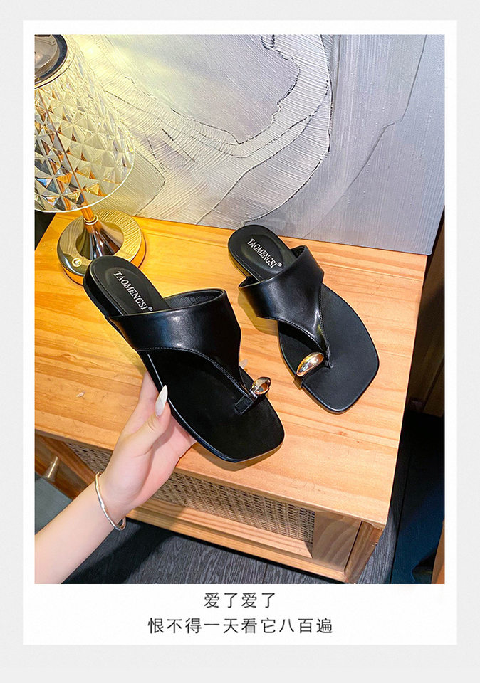 Dép sandal nữ quai ngang xỏ ngón mũi vuông đế bằng — Màu trắng, Màu vàng, Màu đen chi tiết 23