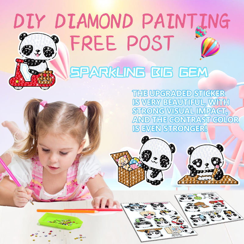 Dibujos animados superventas versión Q Panda pintura de diamantes pegatinas gratis pegatinas de bricolaje pintura de ladrillo pegatinas de pared niños pegatinas hechas a mano diamante redondo