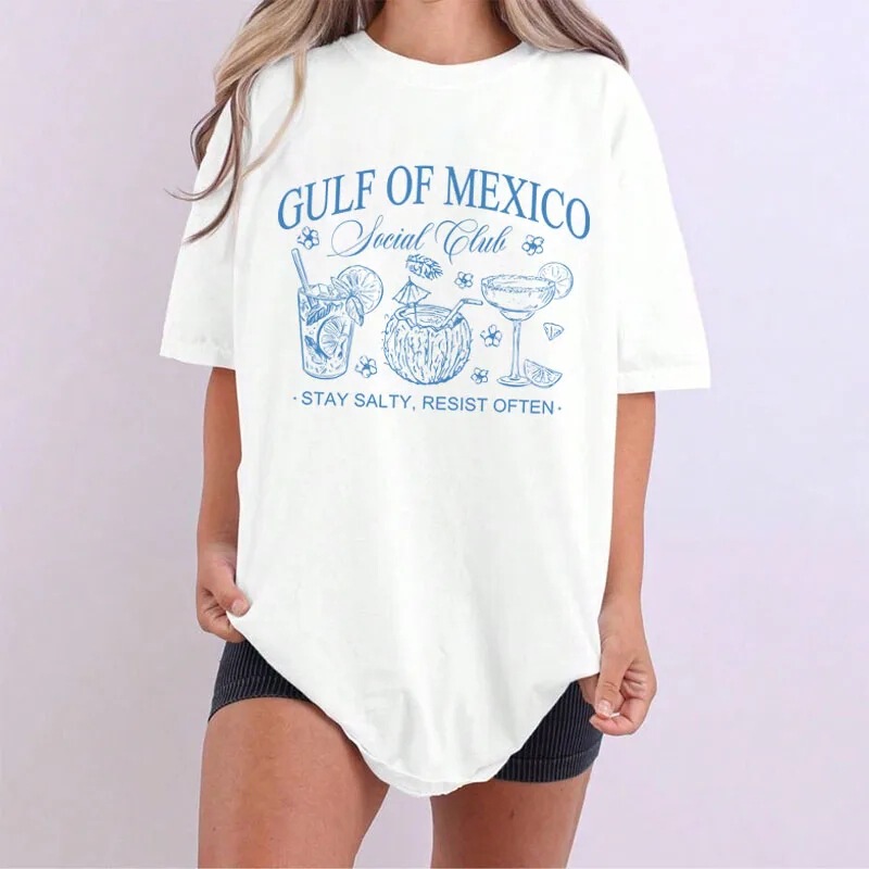 Plus Size Women's T-Shirt with Gulf of Mexico Social Club Graphic, Stylish Democratic Party T-Shirt, Vintage Fun