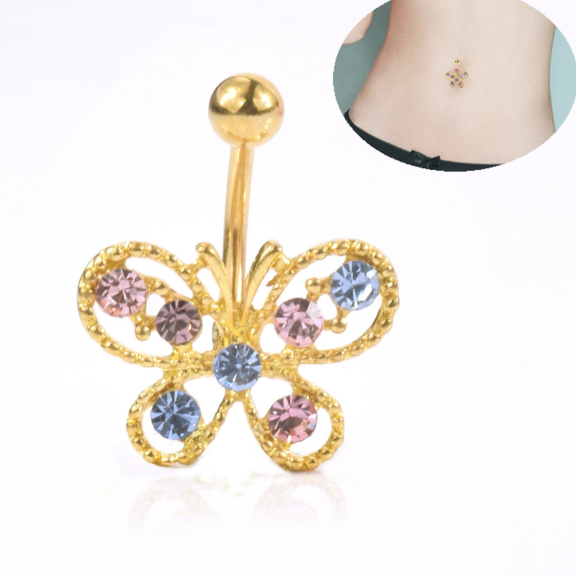 クロスボーダーファッション蝶へそネイル卸売ヨーロッパとアメリカの新しいクリエイティブマイクロ象嵌ジルコンニッチへそリングピアスジュエリー