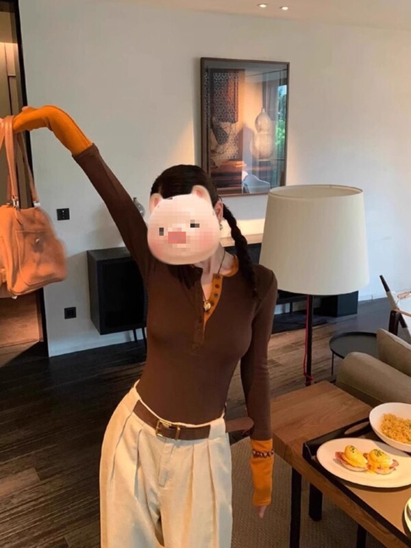 美式复古老钱风撞色长袖针织衫女2025秋季新款修身内搭打底衫上衣|undefined