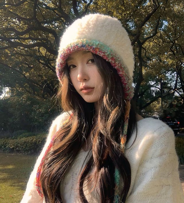 甘い暖かいウール帽子秋と冬の女性手作り大きな頭囲ぬいぐるみカラー巾着暖かいニット帽子冬卸売|undefined