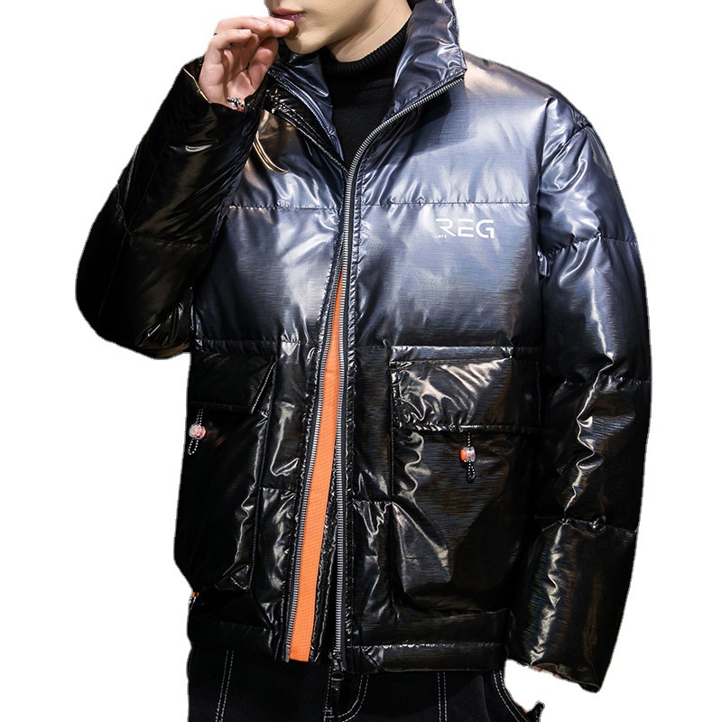Men's White Padded Jacket Stand Up Collar Warm Winter Coat_voghion.com