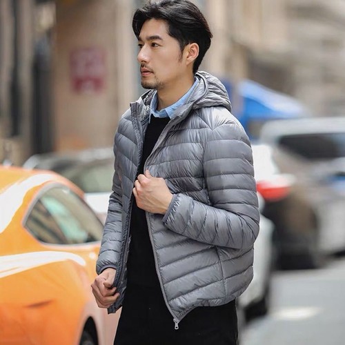 Men's Short-sleeve Business Casual Hooded Collar Thin Silk Cotton Coat for Autumn and Winter