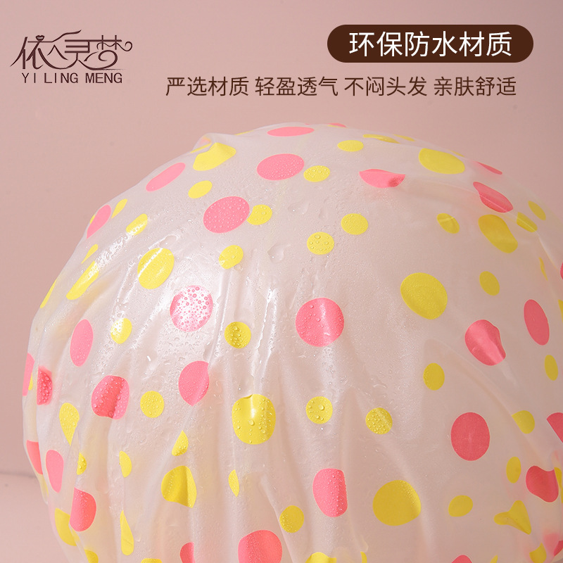 Yilingmeng lindo Polka Dot gorro de ducha impermeable solo EVA baño adulto a prueba de polvo a prueba de aceite a prueba de humo gorro de pelo L503