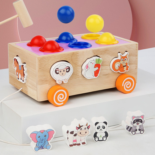 Children's educational toys intellectual pulling building block car geometric shape matching trailer cognitive classification intelligence box
