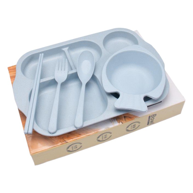 Paja DE TRIGO vajilla para niños cinco piezas traje separado plato pecera palillos tenedor cuchara engrosada Anti-escaldado 5 piezas creativas image 1