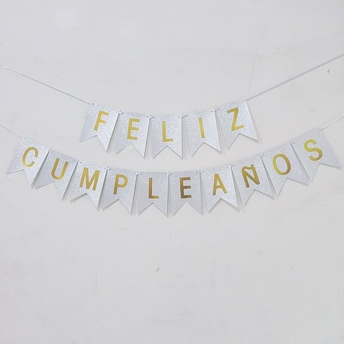 Spanish FELIZ CUMPLEANOS Glitter Letters Bronzing Birthday Flag Happy Birthday Banner Wholesale Customization