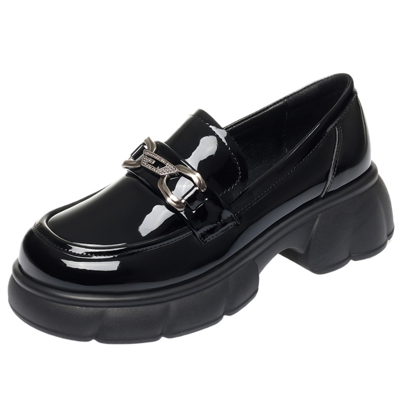 Women's Chunky Loafers Soft Thick Sole British Style Leather Shoes_voghion.com