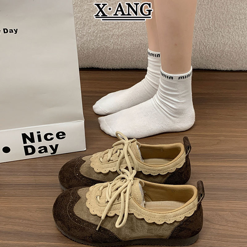 Genuine leather lace-up ballet-style German training shoes, round toe, foot-slimming shoes for women, 2026 new casual sports shoes, Forrest Gump shoes Genuine leather lace-up ballet-style German training shoes, round toe, foot-slimming shoes for women, 2026 new casual sports shoes, Forrest Gump shoes