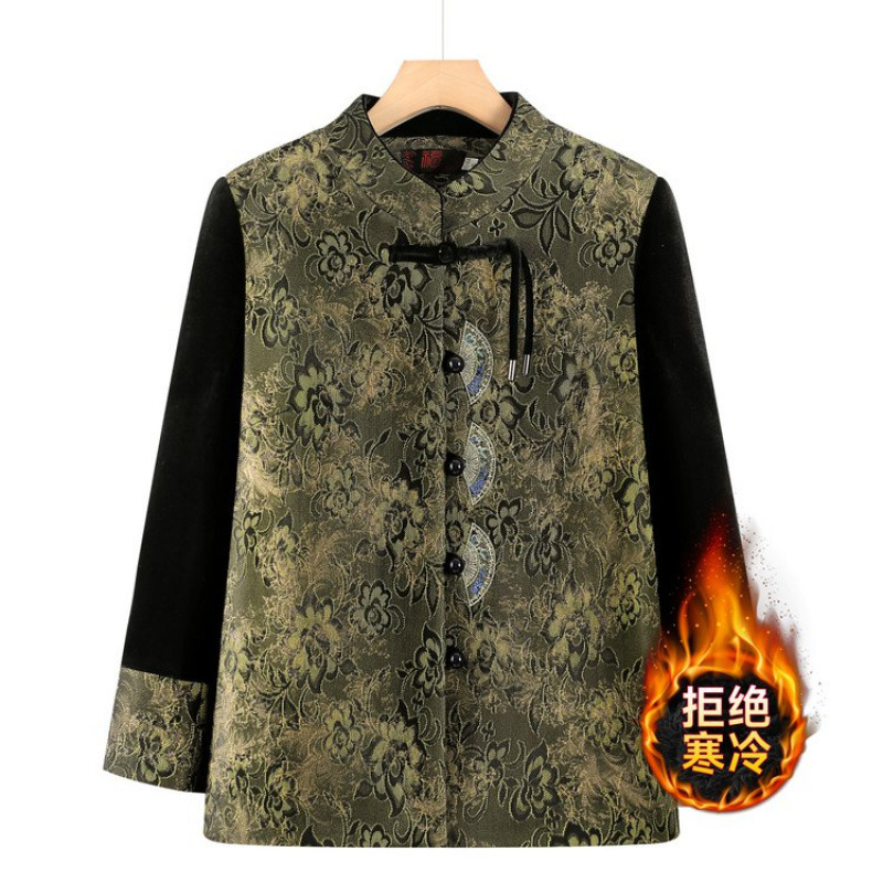 奶奶装秋冬新款妈妈装新中式唐装立领长袖开衫中老年人加绒厚外套|undefined