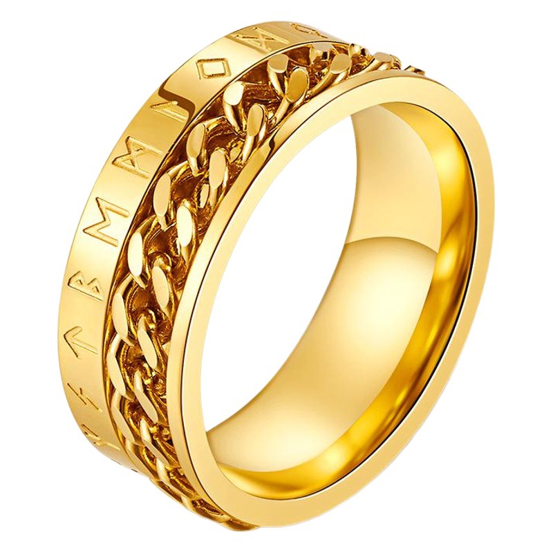 Qianfeng nuevo giratorio Viking chapado en oro Hipster personalidad cultura anillo Anillo de cadena de texto de Viking de acero de titanio